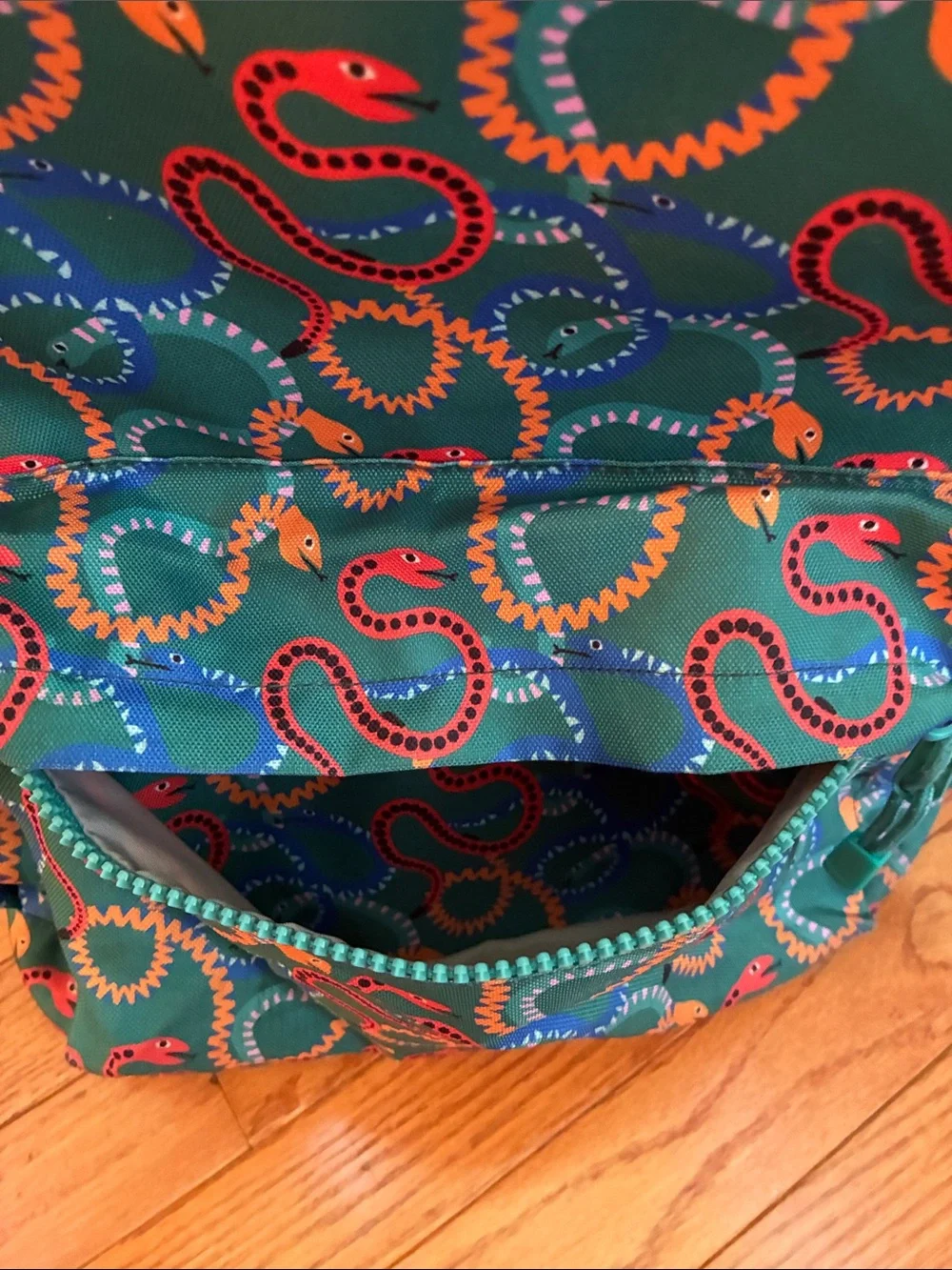Crate&Barrel Teal w/snakes Backpack and Lunch Bag Set with Coral and Blue Accent